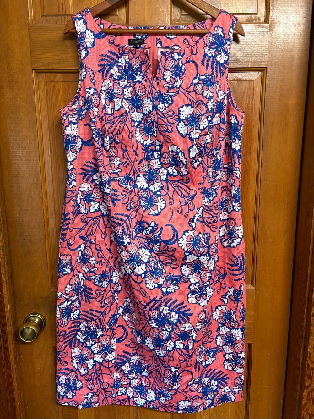 Talbots Coral Dress with Blue and White Floral Print